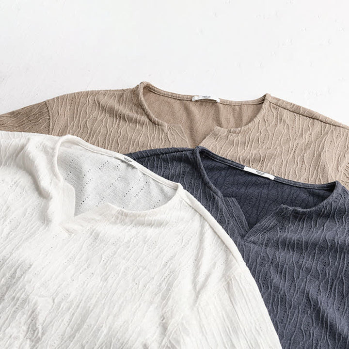 Buddha Stones Summer Casual Minimalist Solid V-Neck Men's Short Sleeve T-Shirts - image 19