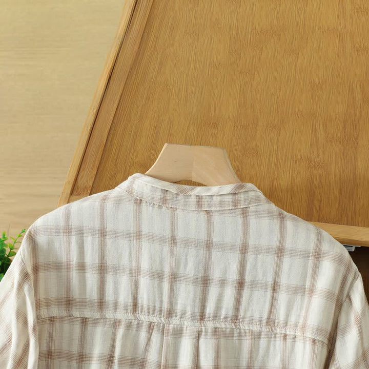 Buddha Stones Summer Casual Vintage Plaid Women's Short Sleeve Shirts With Patch Pocket - image 21