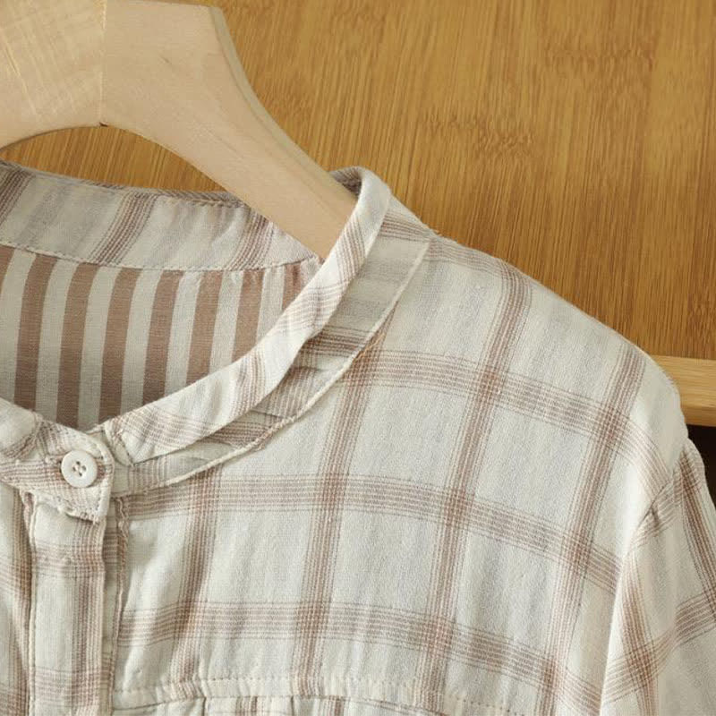 Buddha Stones Summer Casual Vintage Plaid Women's Short Sleeve Shirts With Patch Pocket - image 22