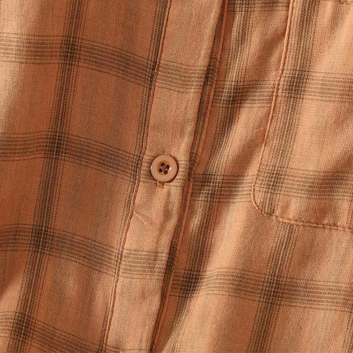 Buddha Stones Summer Casual Vintage Plaid Women's Short Sleeve Shirts With Patch Pocket - image 16