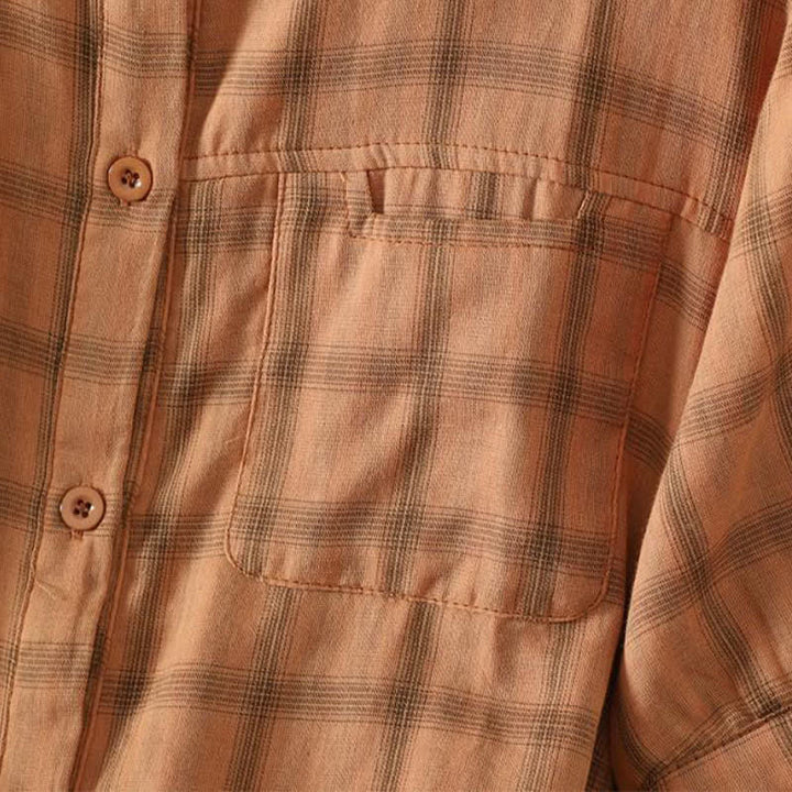 Buddha Stones Summer Casual Vintage Plaid Women's Short Sleeve Shirts With Patch Pocket - image 15