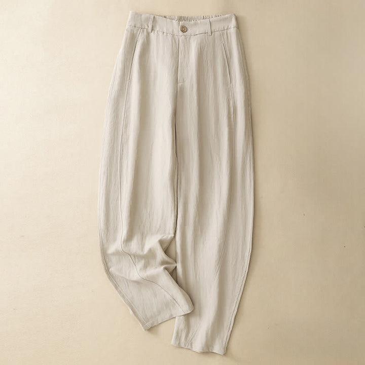 Buddha Stones Summer Casual Button-Up Solid Zipper Design Ankle Pants Women's Harem Pants With Pocket - Linen - US8-10, UK/AU12-14, EU40-42 (2XL) - image 10