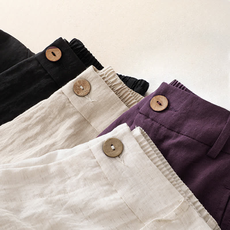 Buddha Stones Summer Casual Button-Up Solid Zipper Design Ankle Pants Women's Harem Pants With Pocket - image 20