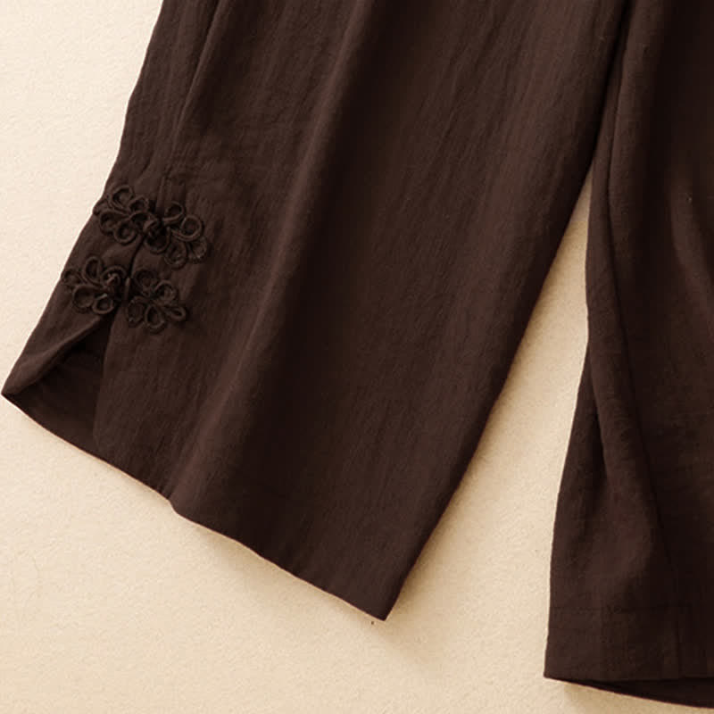Buddha Stones Summer Casual Embroidery Solid Cropped Pants Women's Harem Pants With Pocket - image 19