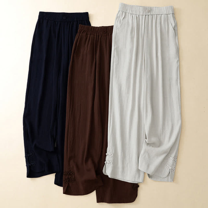 Buddha Stones Summer Casual Embroidery Solid Cropped Pants Women's Harem Pants With Pocket - image 22