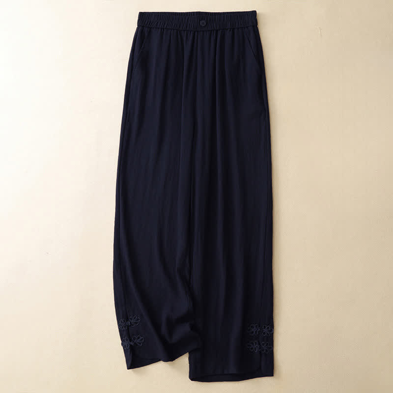 Buddha Stones Summer Casual Embroidery Solid Cropped Pants Women's Harem Pants With Pocket - Navy - US8-10, UK/AU12-14, EU40-42 (2XL) - image 10