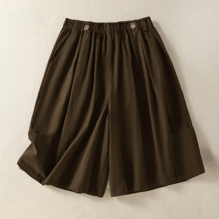 Buddha Stones Summer Casual Minimalist Solid Women's Shorts With Pocket - SaddleBrown - US8-10, UK/AU12-14, EU40-42 (2XL) - image 9