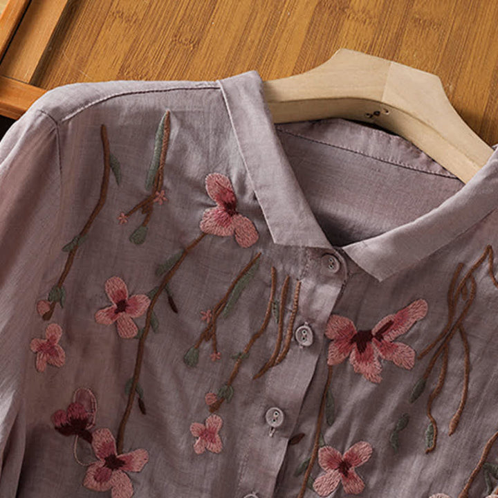 Buddha Stones Summer Vintage Embroidery Floral Women's Short Sleeve Shirts - image 19