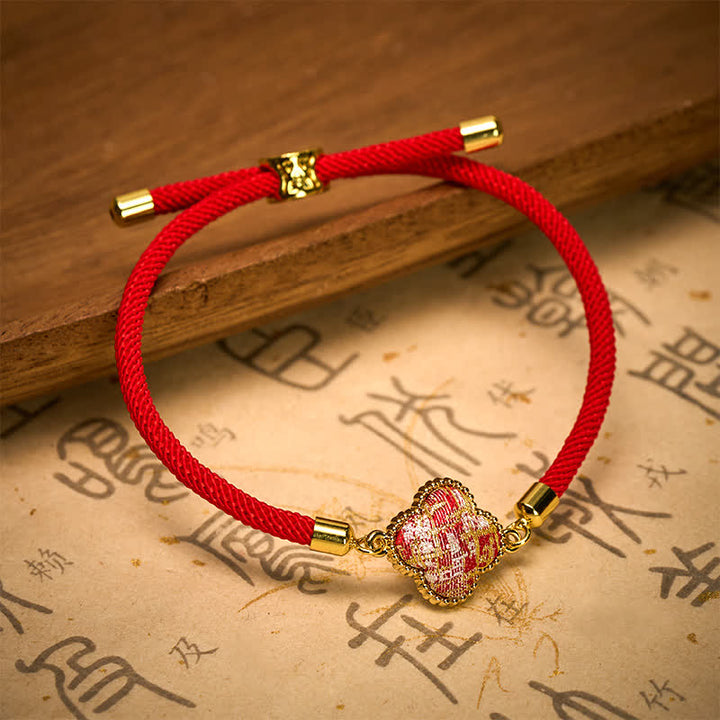 Buddha Stones Red String Song Brocade Four-leaf Clover Luck Bracelet - image 3
