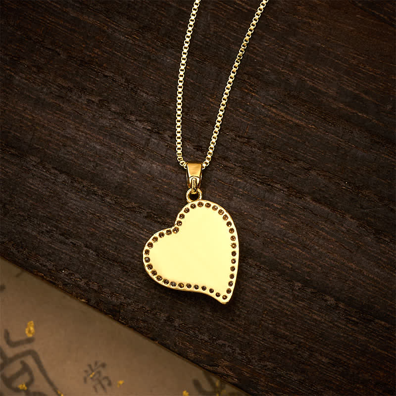 Buddha Stones Copper Rotatable Heart & Four-leaf Clover Inlaid Pink Brocade Harmonic Connection Necklace - image 13