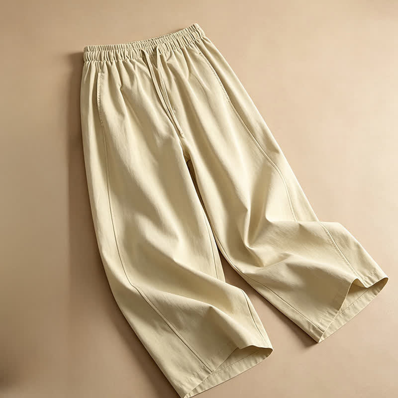 Buddha Stones Summer Casual Minimalist Drawstring Solid Ankle Pants Women's Wide Leg Pants With Pocket - image 3