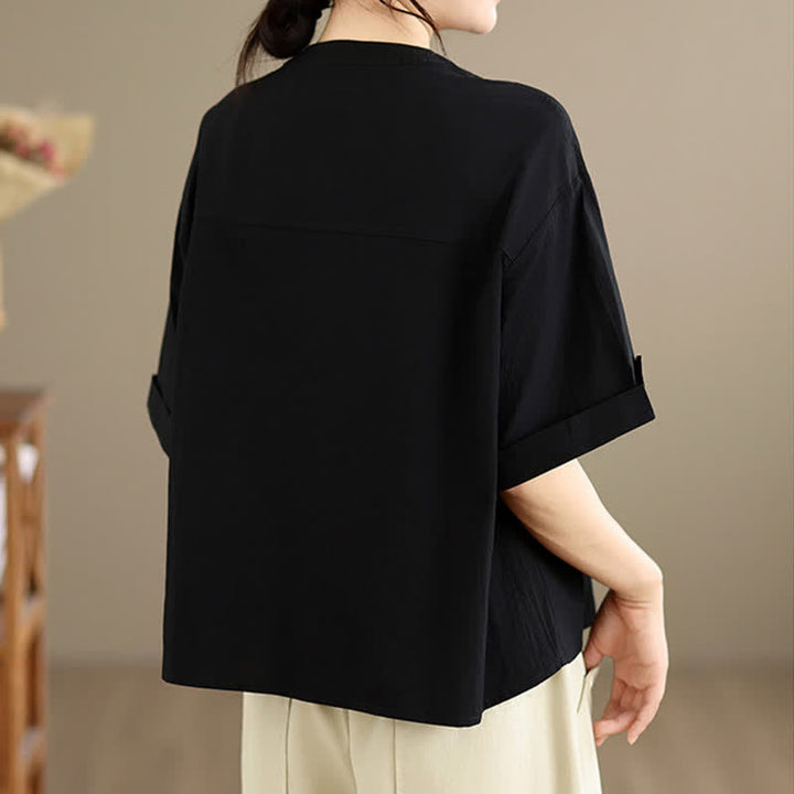 Buddha Stones Summer Casual Minimalist Embroidery Snails Button-Up Geometric Women's Short Sleeve Shirts - image 12