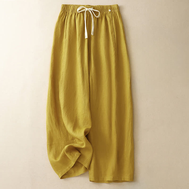 Buddha Stones Summer Casual Minimalist Drawstring Solid Ankle Pants Women's Straight Leg Pants With Pocket - Goldenrod - US8-10, UK/AU12-14, EU40-42 (2XL) - image 0