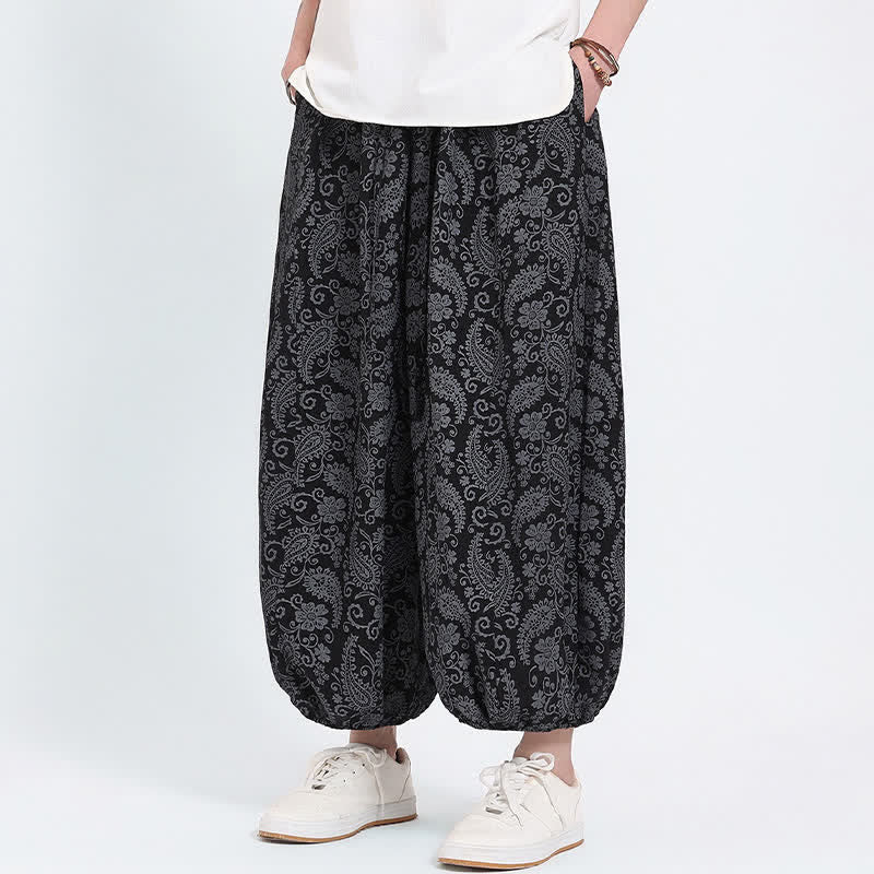 Buddha Stones Summer Boho Casual Drawstring Paisley Capri Pants Men's Harem Pants With Pocket - image 8