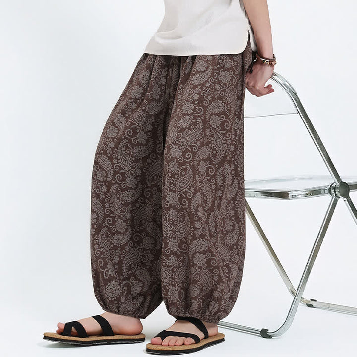 Buddha Stones Summer Boho Casual Drawstring Paisley Capri Pants Men's Harem Pants With Pocket - image 20