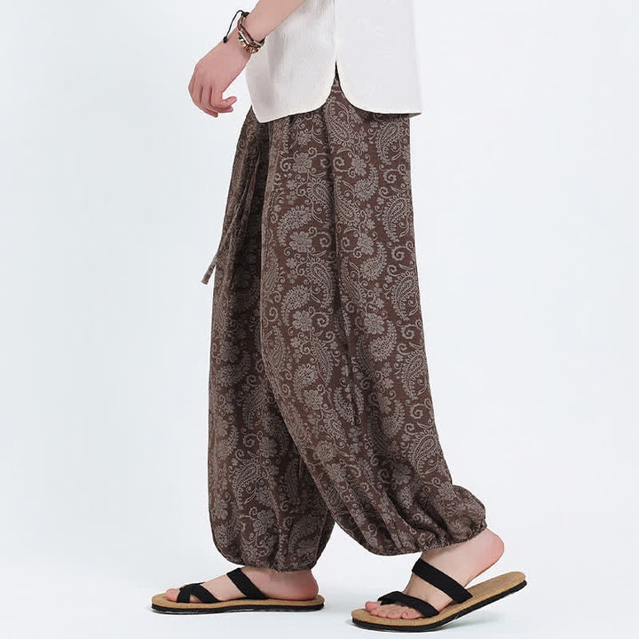 Buddha Stones Summer Boho Casual Drawstring Paisley Capri Pants Men's Harem Pants With Pocket - image 17