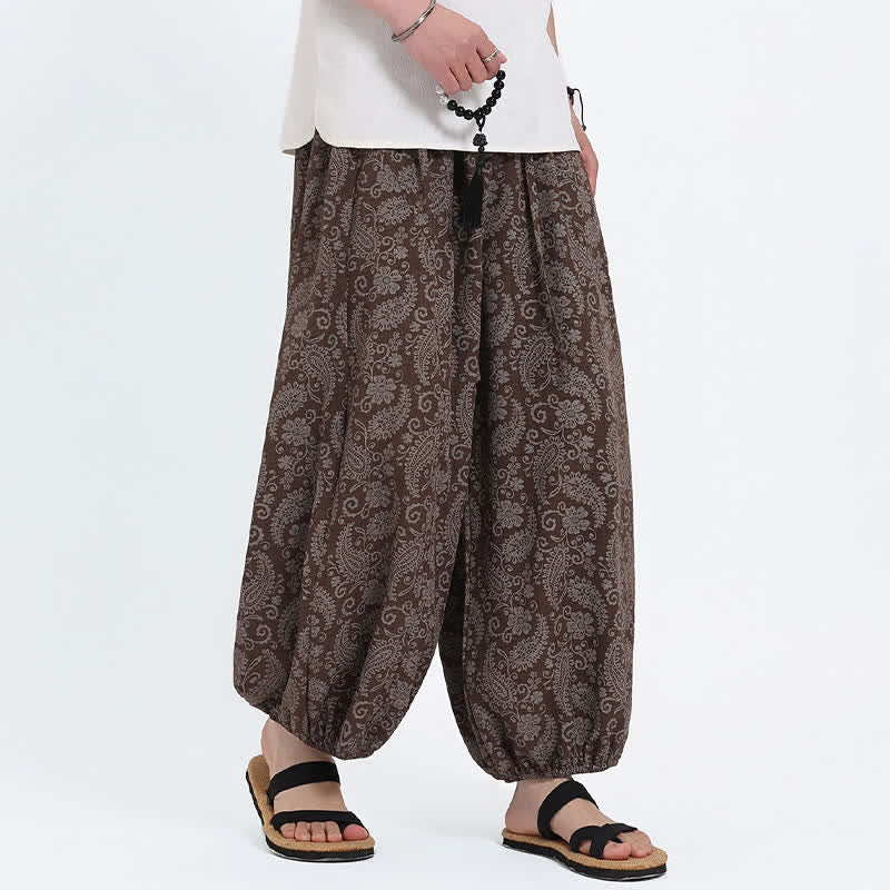Buddha Stones Summer Boho Casual Drawstring Paisley Capri Pants Men's Harem Pants With Pocket - image 15