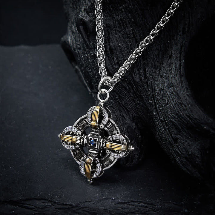 Buddha Stones Copper Plated With Silver Cross Vajra Pendant Necklace - image 4