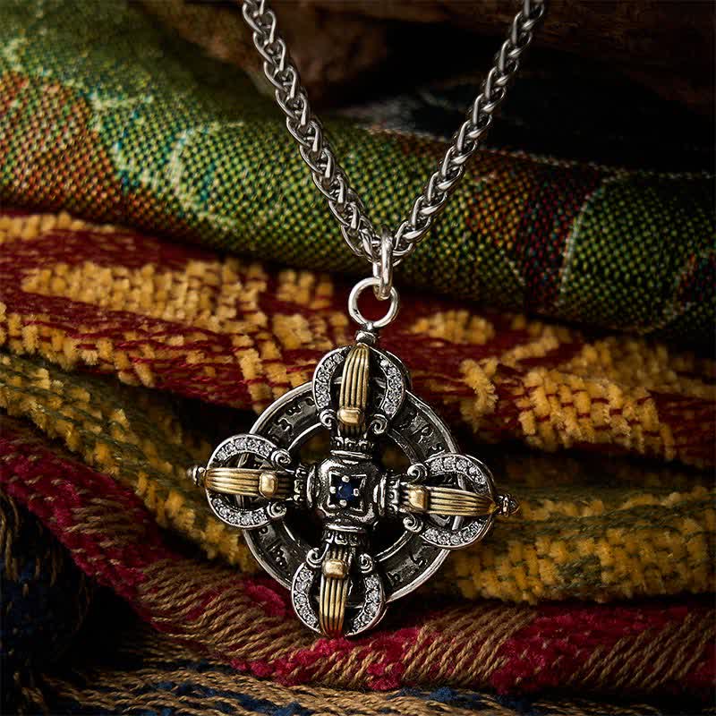 Buddha Stones Copper Plated With Silver Cross Vajra Pendant Necklace - Copper(Healing ♥ Wealth) - image 0