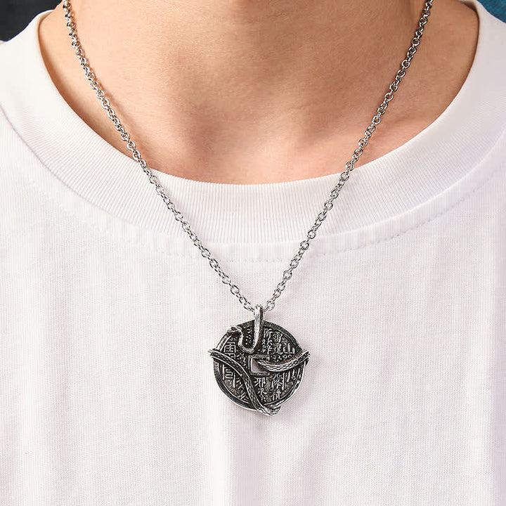 Buddha Stones Copper Plated With Silver Mountain Ghosts Spend Money Snake Coiled Around Copper Coin Necklace - image 5