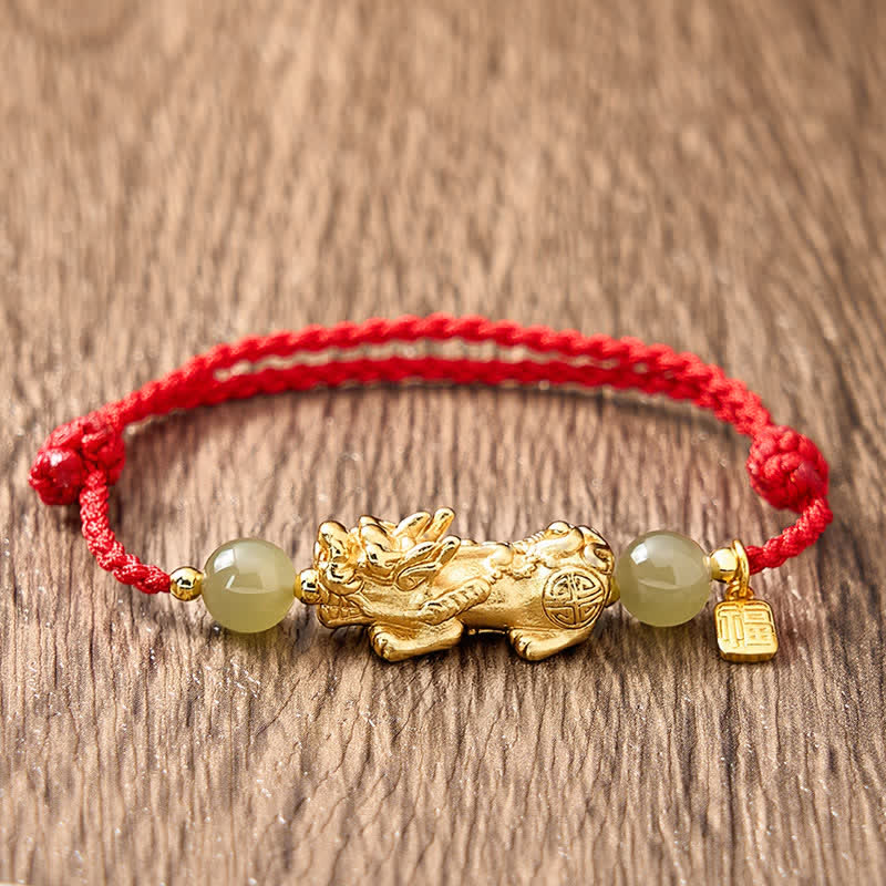 Buddha Stones Copper Pi Xiu Fu Character Luck Red String Bracelet - image 4