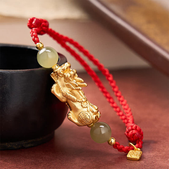 Buddha Stones Copper Pi Xiu Fu Character Luck Red String Bracelet - image 9