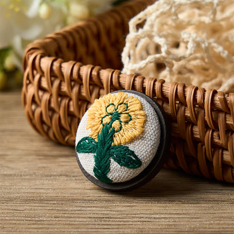 Buddha Stones Handmade Fabric Flower Grounding Round Brooch - Daisy - Dark - image 8