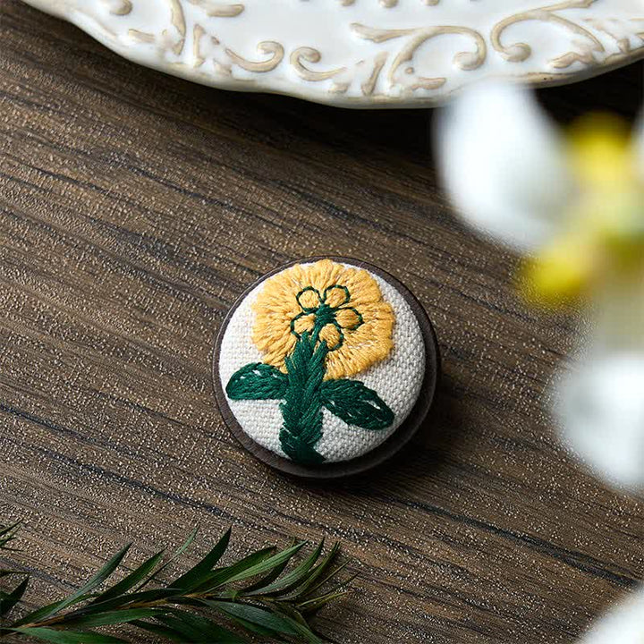 Buddha Stones Handmade Fabric Flower Grounding Round Brooch - image 9