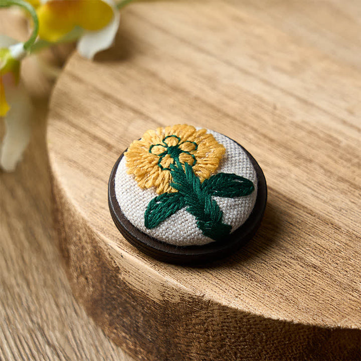 Buddha Stones Handmade Fabric Flower Grounding Round Brooch - image 10