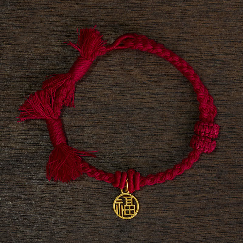 Buddha Stones Copper Lotus Red String New beginning Bracelet - Dark Red String(Wrist Circumference: 14–17 cm) - FU CHARACTER - image 6