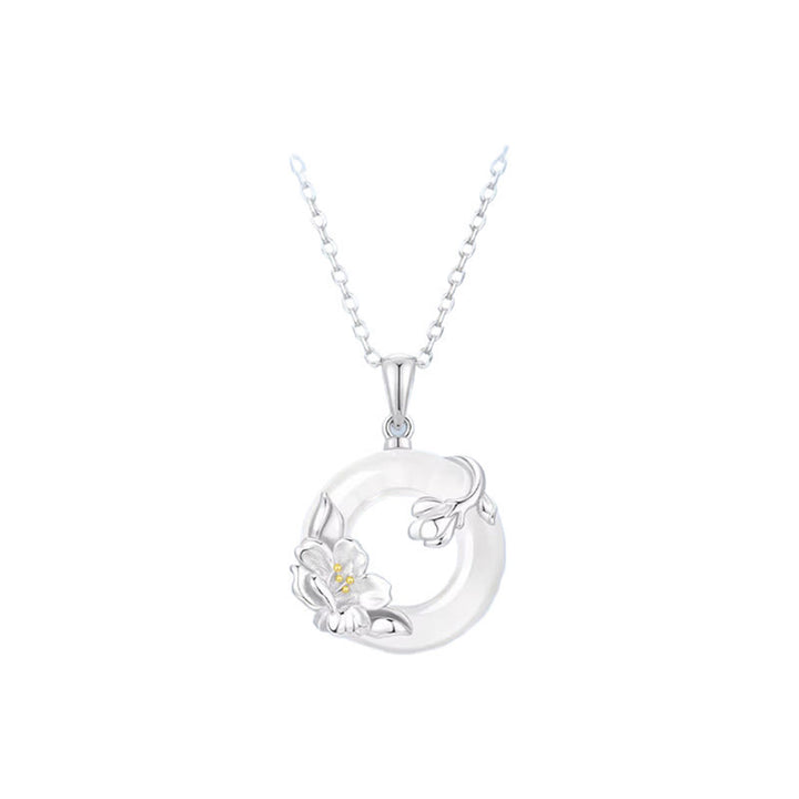 Buddha Stones White Chalcedony Camellia Peace Buckle Purity Necklace - image 10