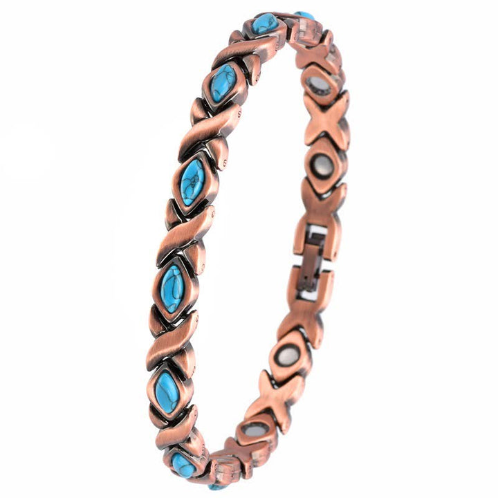 Buddha Stones Antique Copper Turquoise Inlaid Balance Adjustable Grain Link Bracelet - Single Color - image 7