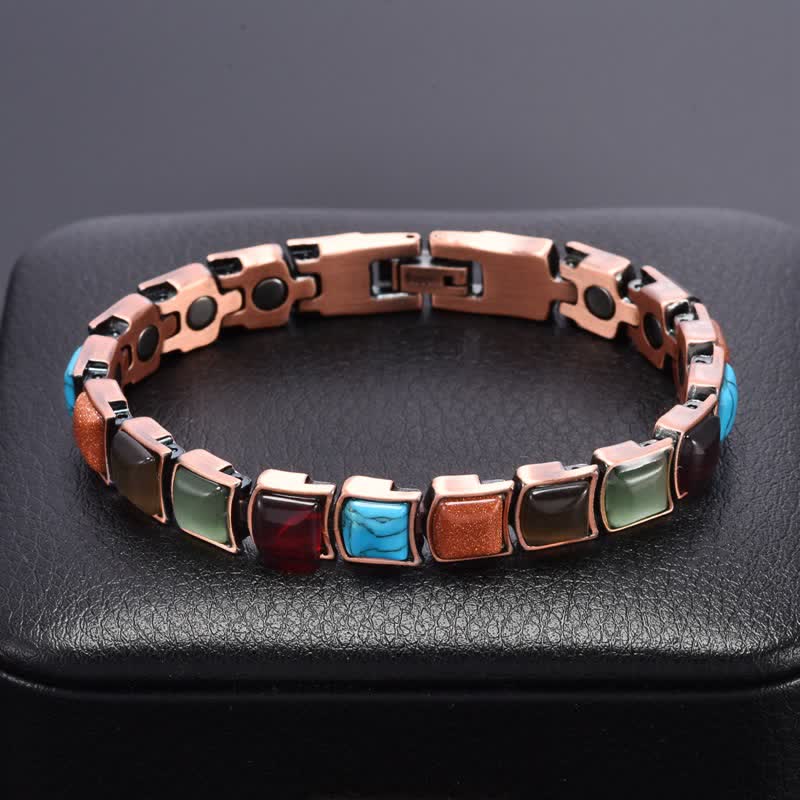 Buddha Stones Vintage Copper Inlaid Turquoise Balance Magnetic Bracelet - image 1