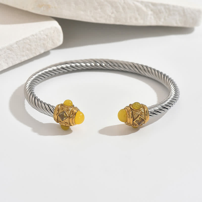 Buddha Stones Stainless Steel Spiral Energy Two Tone Cuff Bracelet - Yellow (Yellow Gem Accent) - image 8
