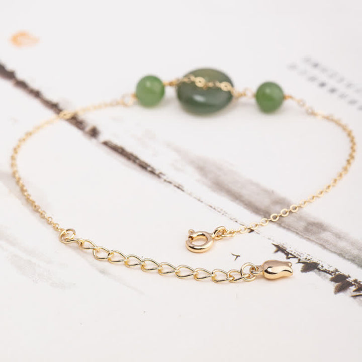 Buddha Stones Hetian Jade Peace Buckle Harmony Minimalist Round Chain Bracelet - image 1