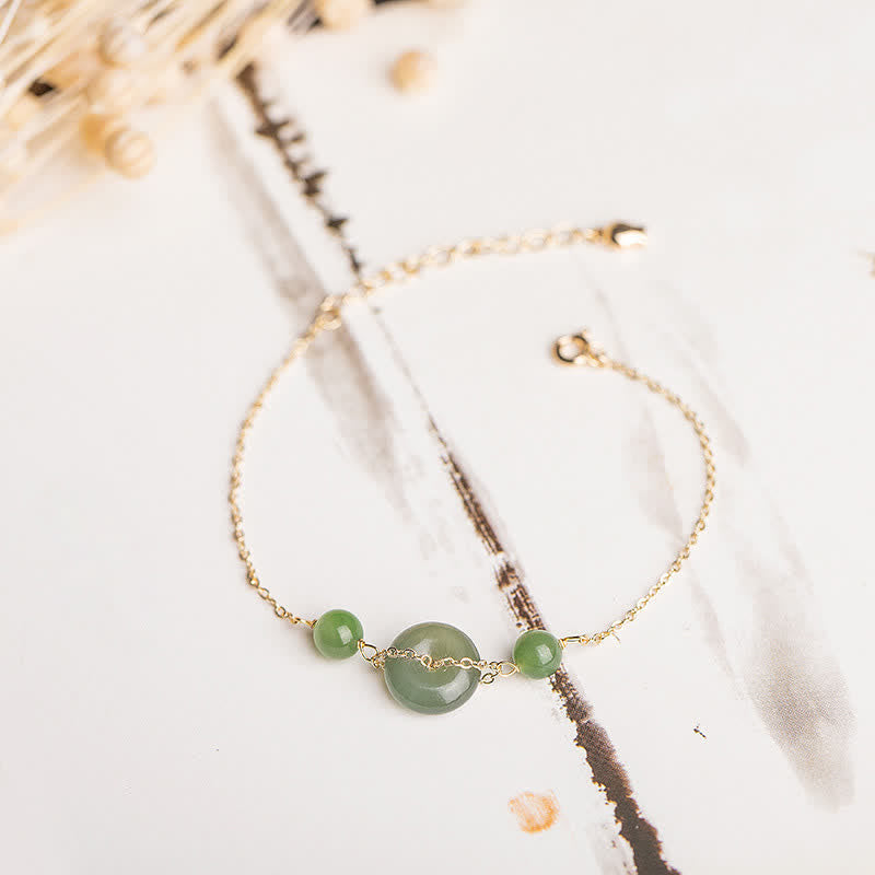 Buddha Stones Hetian Jade Peace Buckle Harmony Minimalist Round Chain Bracelet - Hetian Jade(Prosperity♥Luck) - image 0