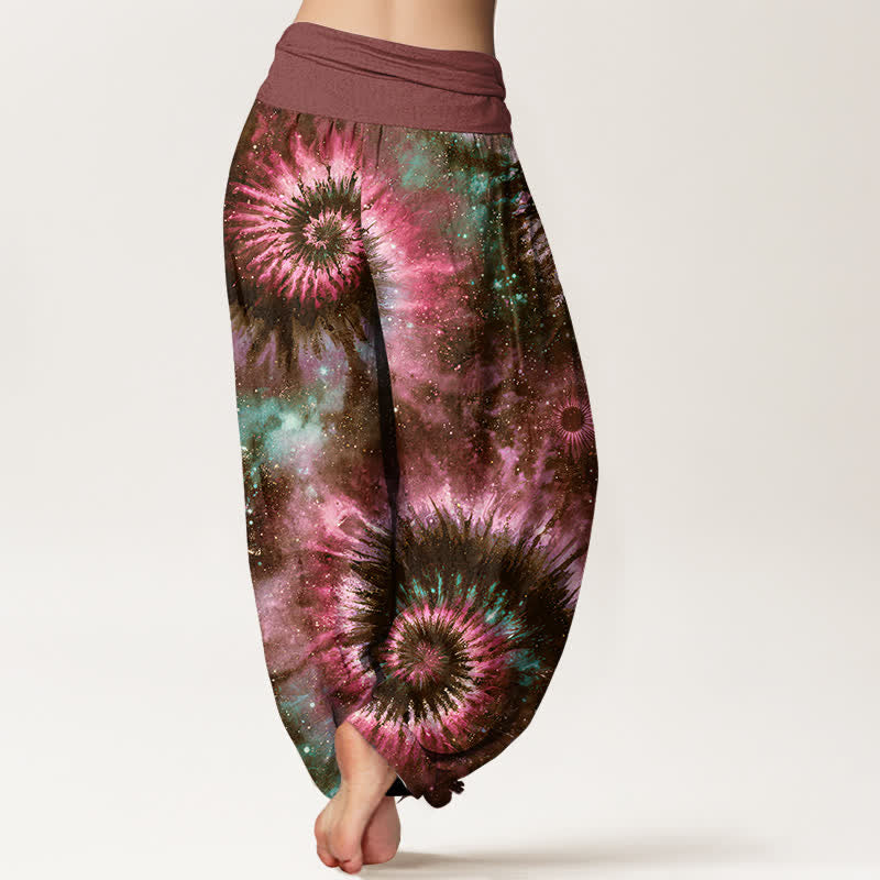 Buddha Stones Pure Cotton Cosmic Spiral Pattern Women's Elastic Waist Harem Pants - image 6