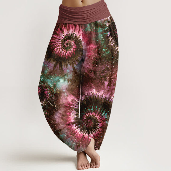 Buddha Stones Pure Cotton Cosmic Spiral Pattern Women's Elastic Waist Harem Pants - Brown - US16，UK/AU20，EU48 (3XL) - image 5