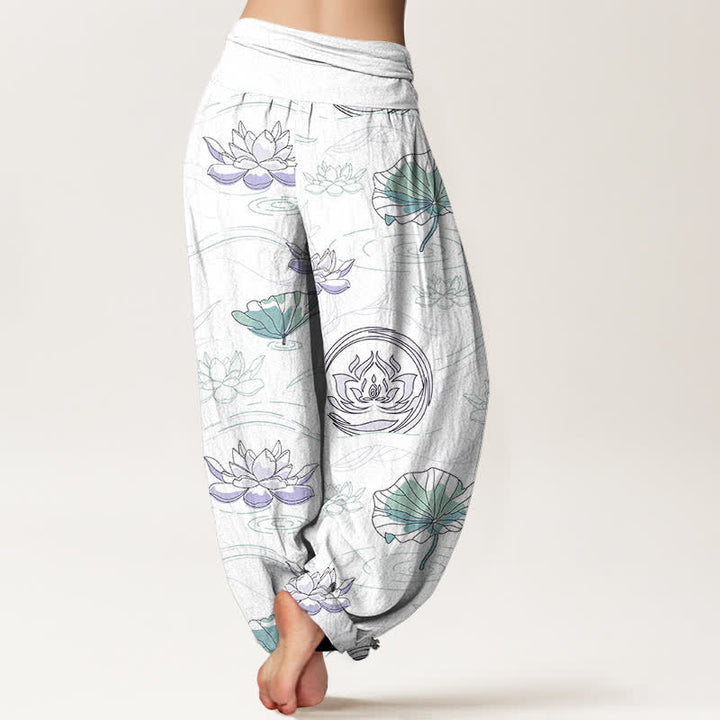 Buddha Stones Cotton Lotus Ripple Pattern Women's Elastic Waist Harem Pants - image 9