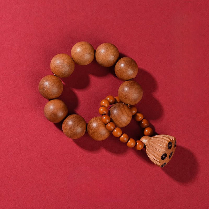 Buddha Stones Peach Wood Lotus Pod Grounding Hand-Polished Tactile Meditation Beads Decorations - Peach Wood(Protection ♥ Purification) - image 1