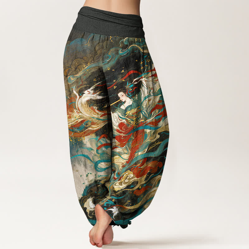 Buddha Stones Cotton Dunhuang Oriental Figure Cloud Pattern Women's Elastic Waist Harem Pants - image 1