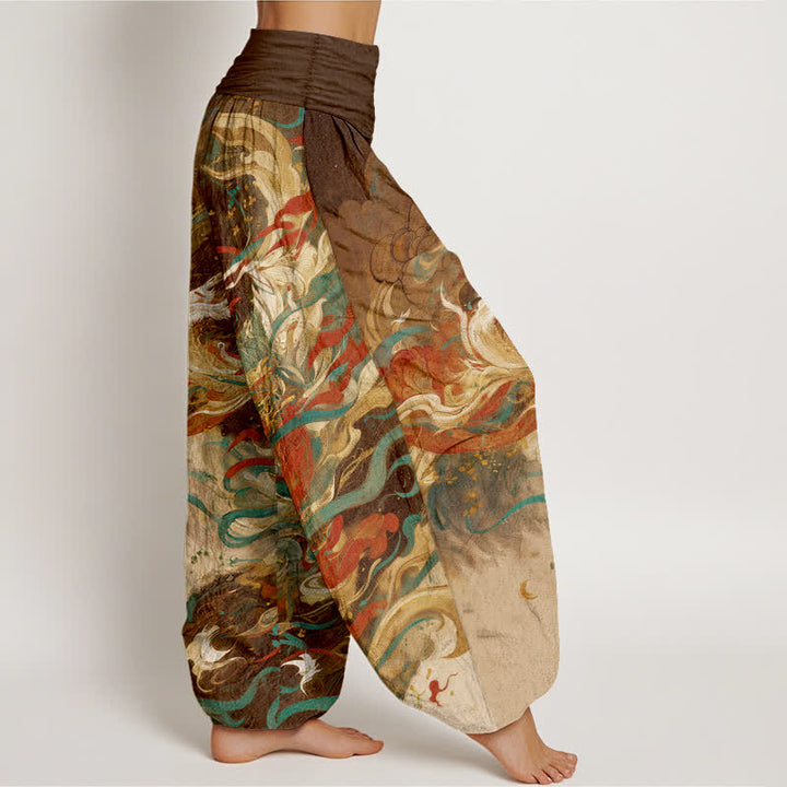 Buddha Stones Cotton Dunhuang Oriental Figure Cloud Pattern Women's Elastic Waist Harem Pants - image 7