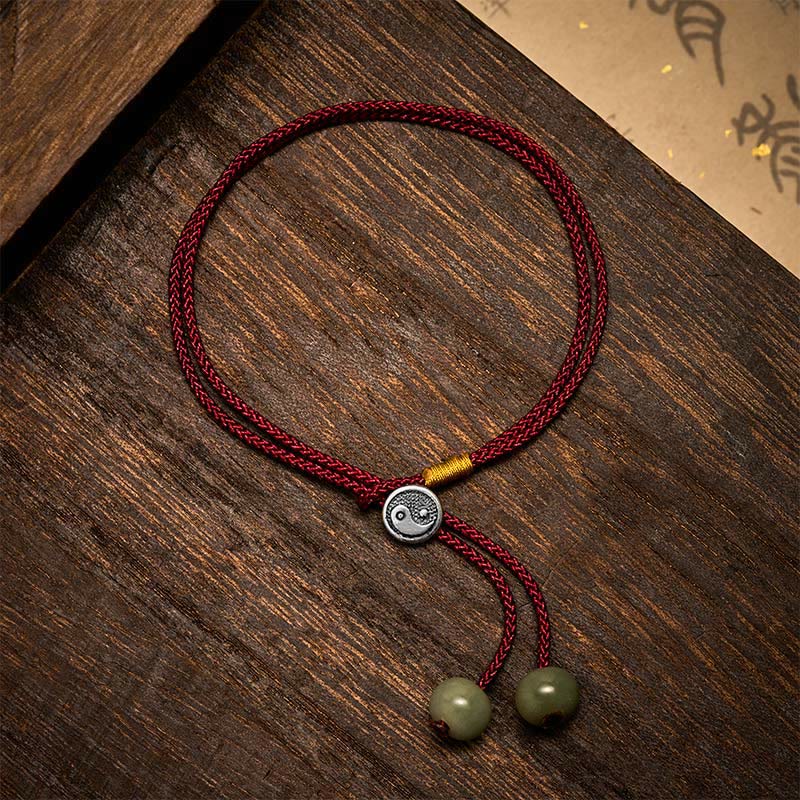 Buddha Stones 925 Sterling Silver Handmade Round Yin Yang Protection Vintage Braided Red String Bracelet - image 1