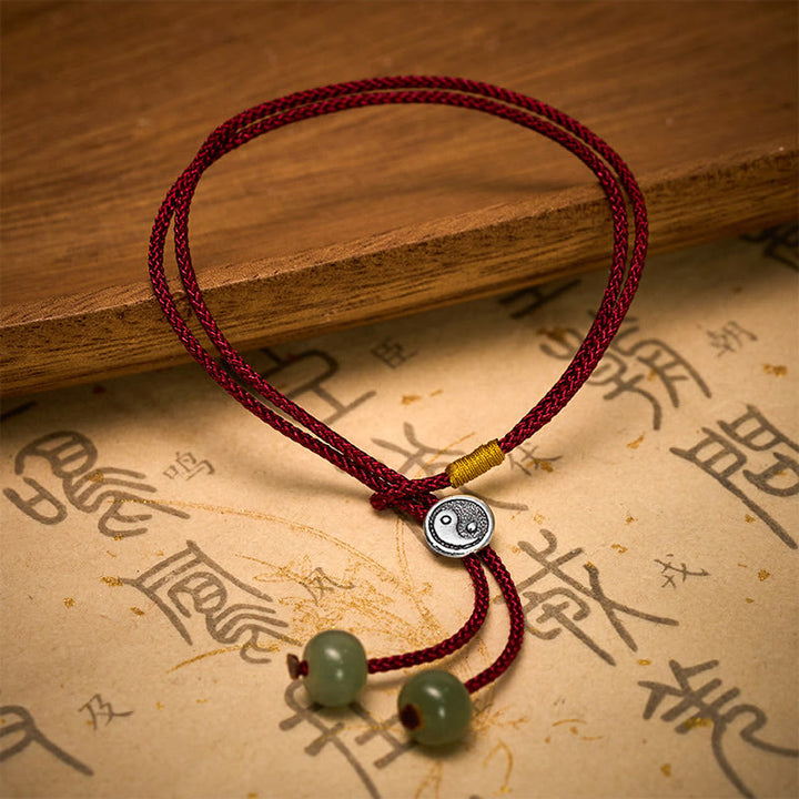 Buddha Stones 925 Sterling Silver Handmade Round Yin Yang Protection Vintage Braided Red String Bracelet - image 3
