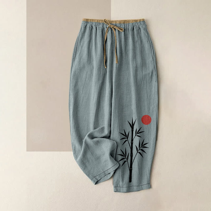 Buddha Stones Cotton Zen Bamboo Pattern Women's Elastic Waist Pants With Pockets - CadetBlue - US16，UK/AU20，EU48 (3XL) - image 8