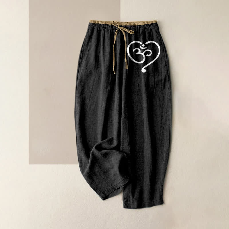 Buddha Stones Pure Cotton Zen Om Heart Pattern Women's Elastic Waist Pants With Pockets - Black - US16，UK/AU20，EU48 (3XL) - image 0