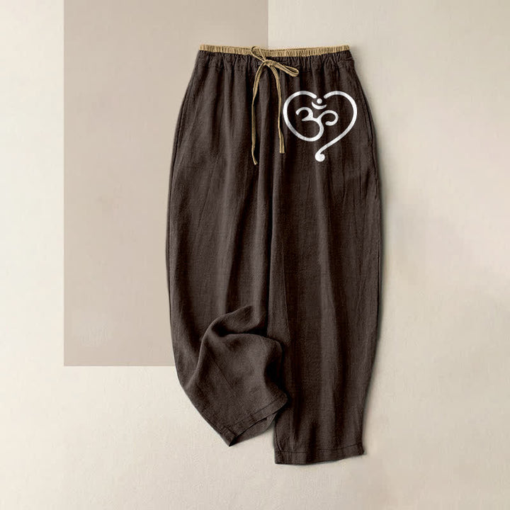 Buddha Stones Pure Cotton Zen Om Heart Pattern Women's Elastic Waist Pants With Pockets - SaddleBrown - US16，UK/AU20，EU48 (3XL) - image 4