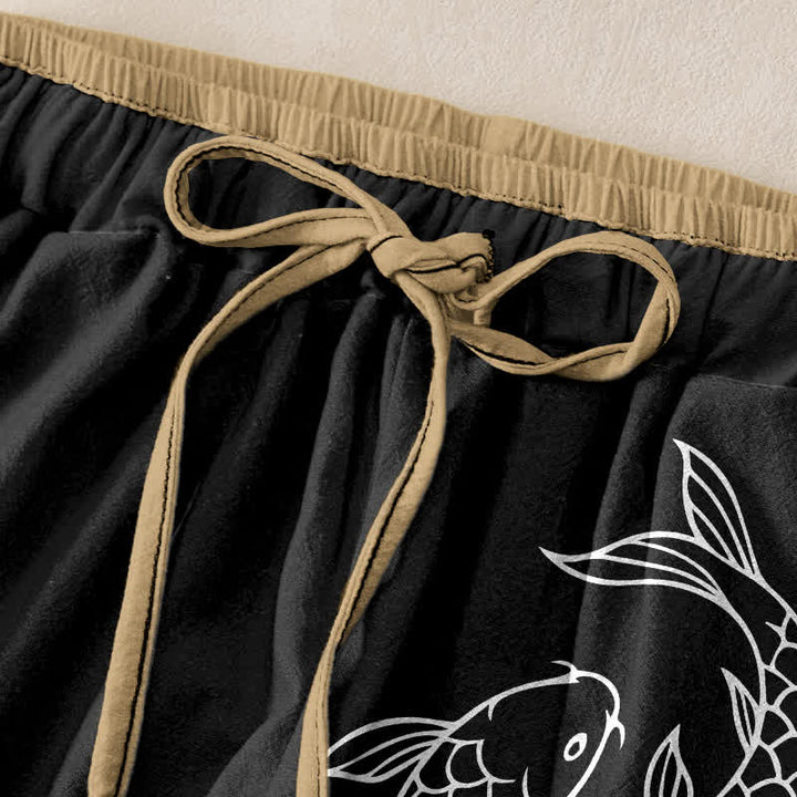 Buddha Stones Pure Cotton Zen Koi Fish Pattern Women's Elastic Waist Pants With Pockets - image 5