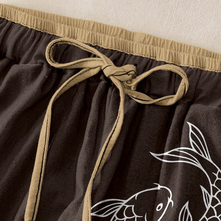 Buddha Stones Pure Cotton Zen Koi Fish Pattern Women's Elastic Waist Pants With Pockets - image 9