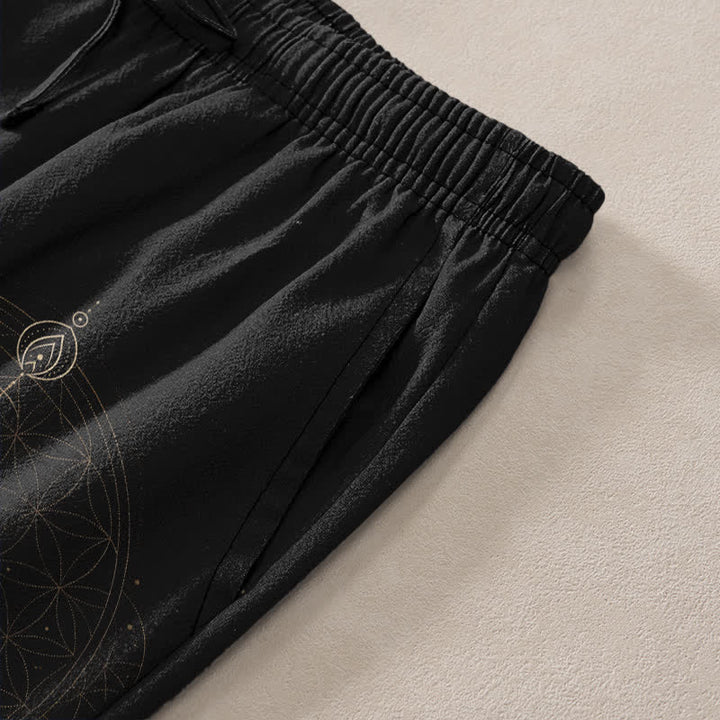Buddha Stones Cotton Lotus Mandala Pattern Men's Tapered Pants With Pockets - image 2